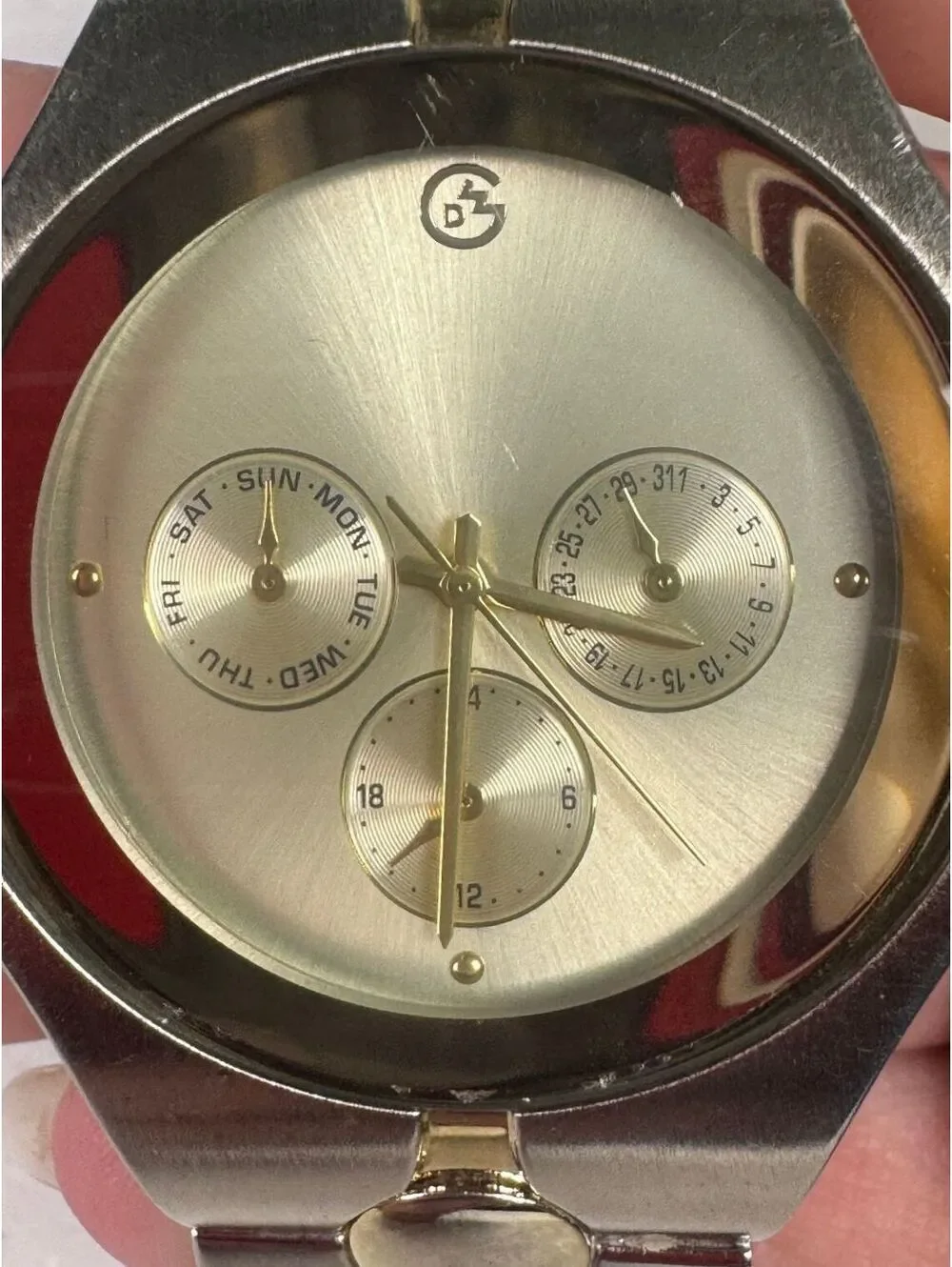 Vtg Men's Watch George FMDGE168 Chronograph Silver & Gold Tone Stainless WORKS
